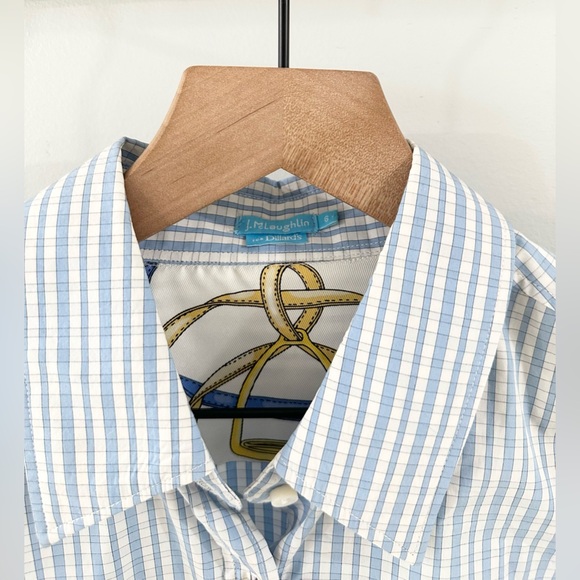 J. McLaughlin Button Front Blouse Blue Stripe Size 6 - Picture 4 of 5